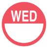 Nevs DaySpots - Wednesday 2" circle White w/Red DDOT-W2
